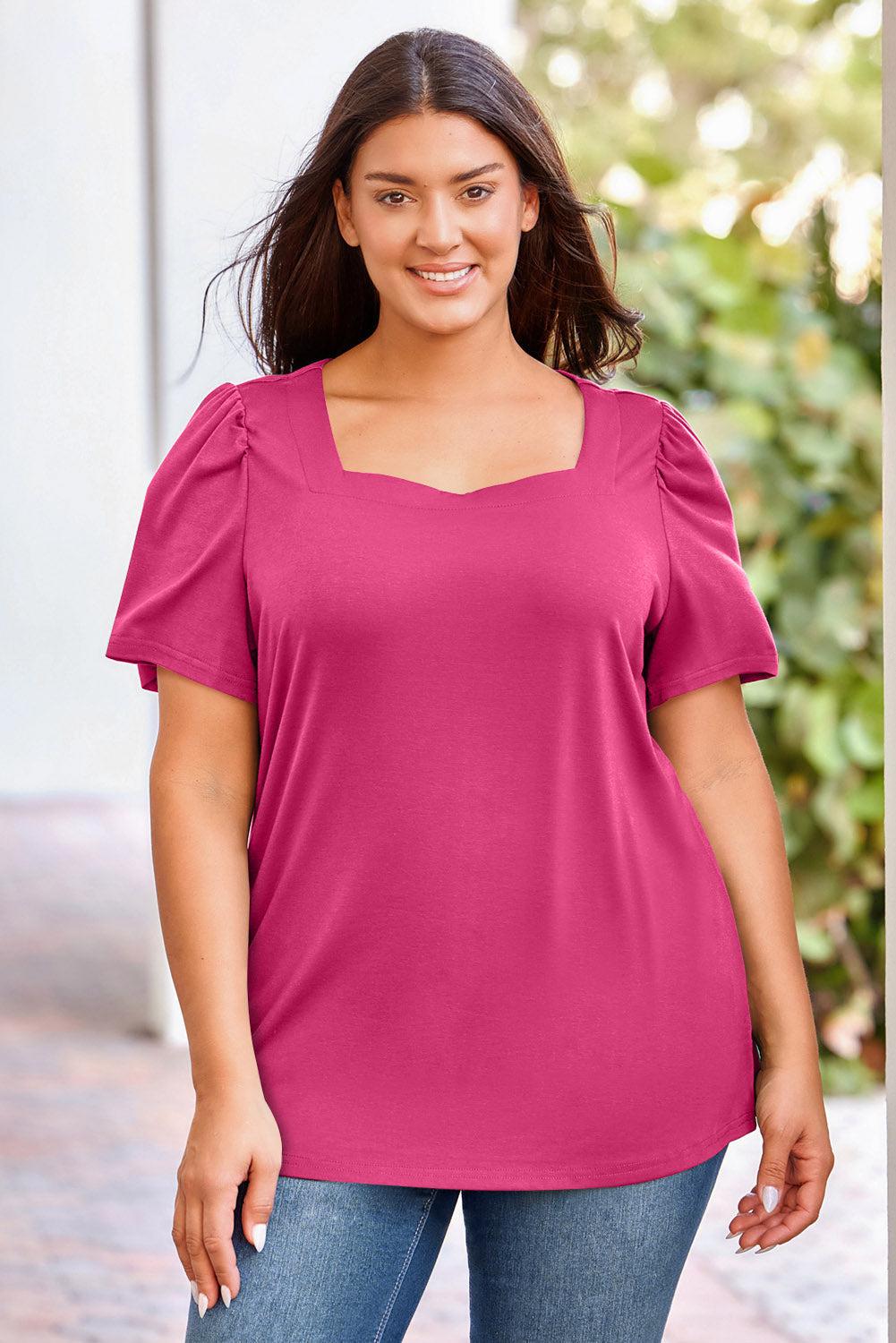 Plus Size Square Neck Puff Sleeve Tee BLUE ZONE PLANET