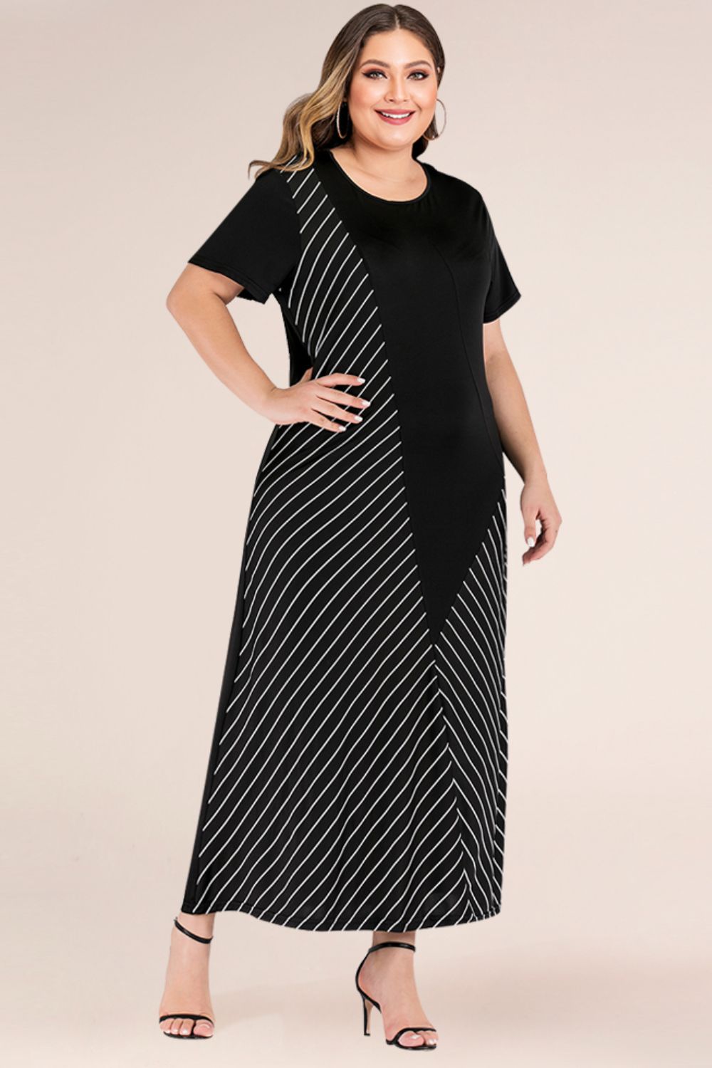Plus Size Striped Color Block Tee Dress BLUE ZONE PLANET
