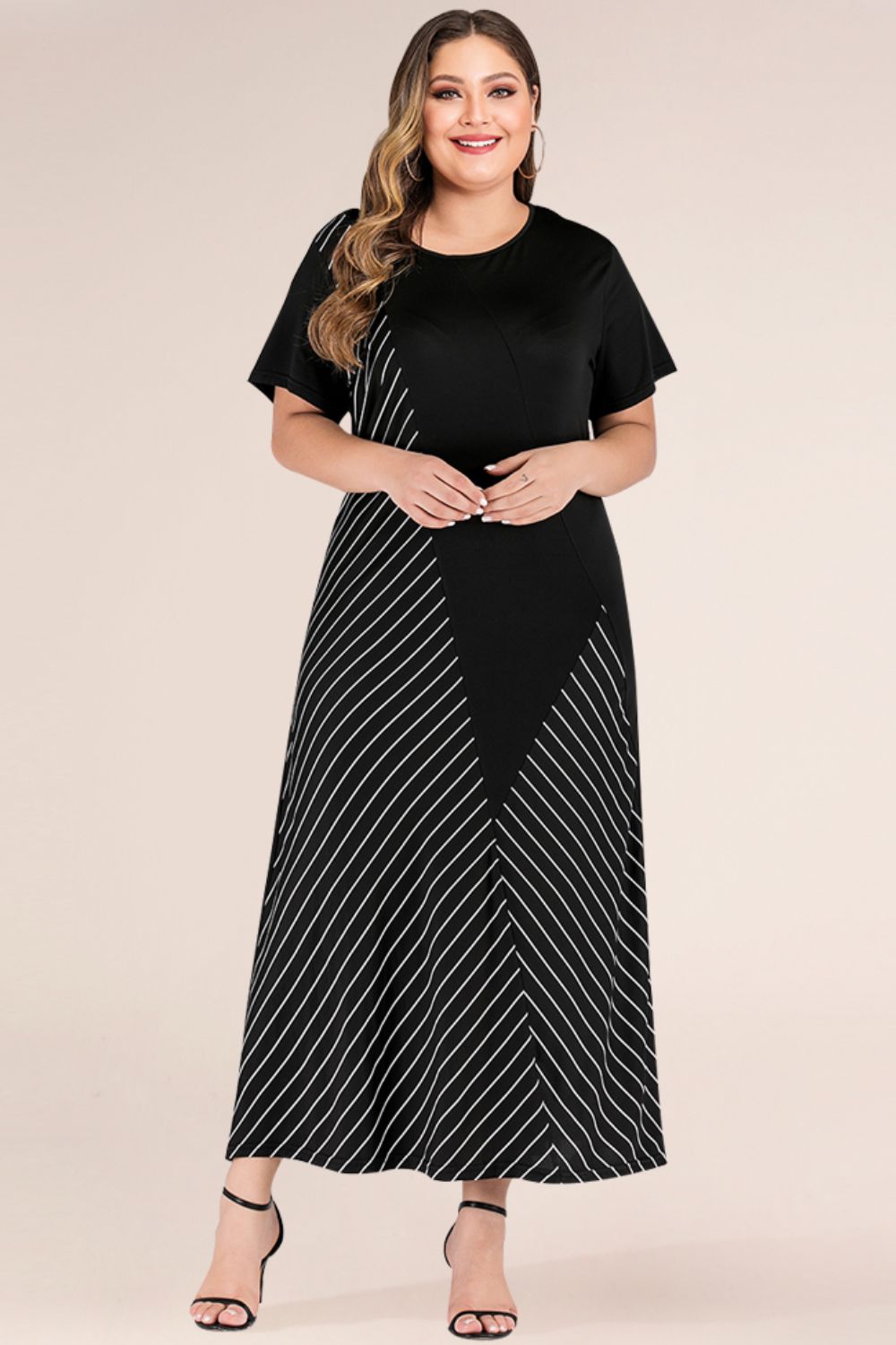 Plus Size Striped Color Block Tee Dress BLUE ZONE PLANET
