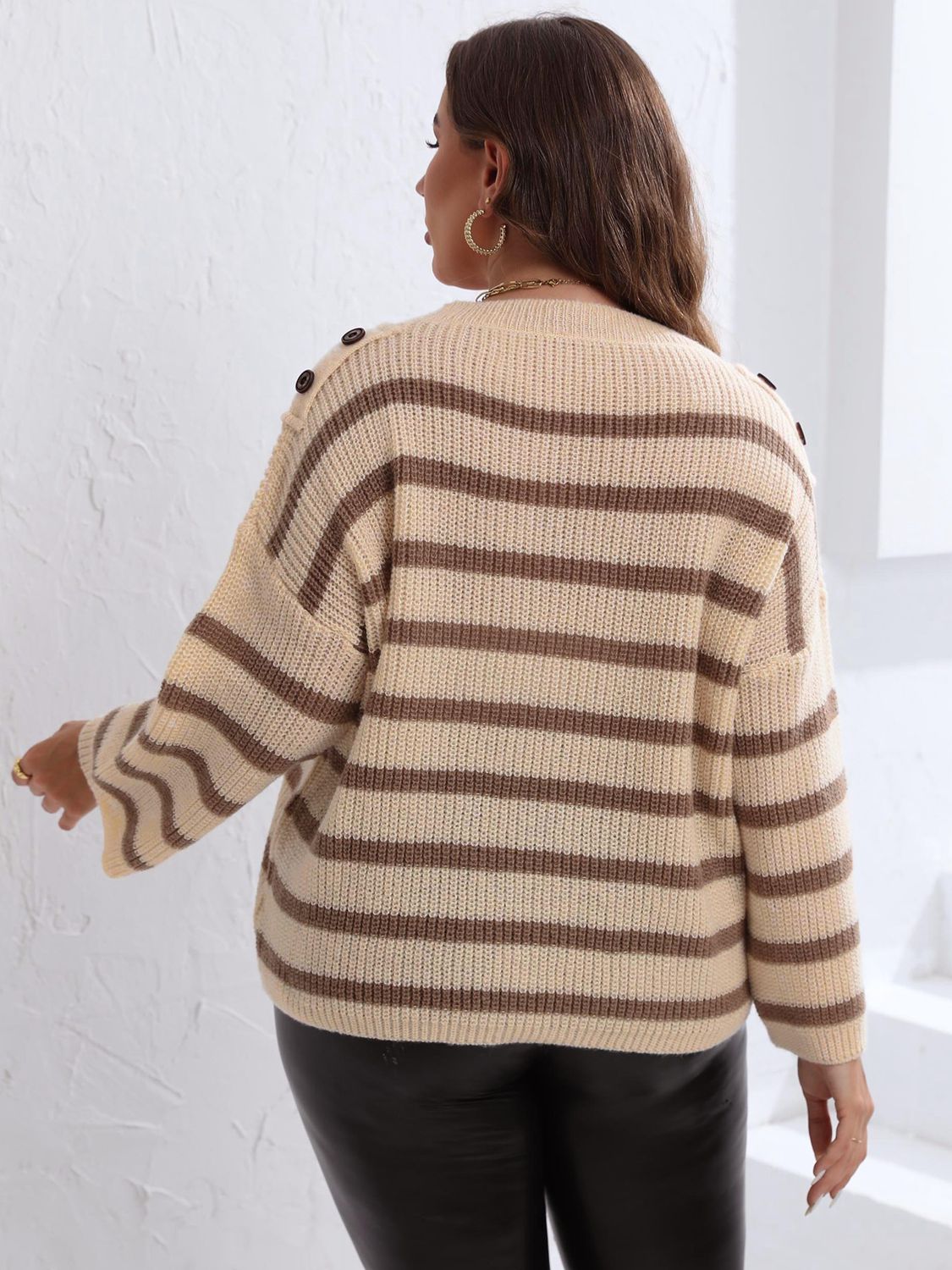Plus Size Striped Dropped Shoulder Sweater BLUE ZONE PLANET