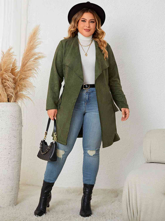 Plus Size Tie Back Trench Coat BLUE ZONE PLANET