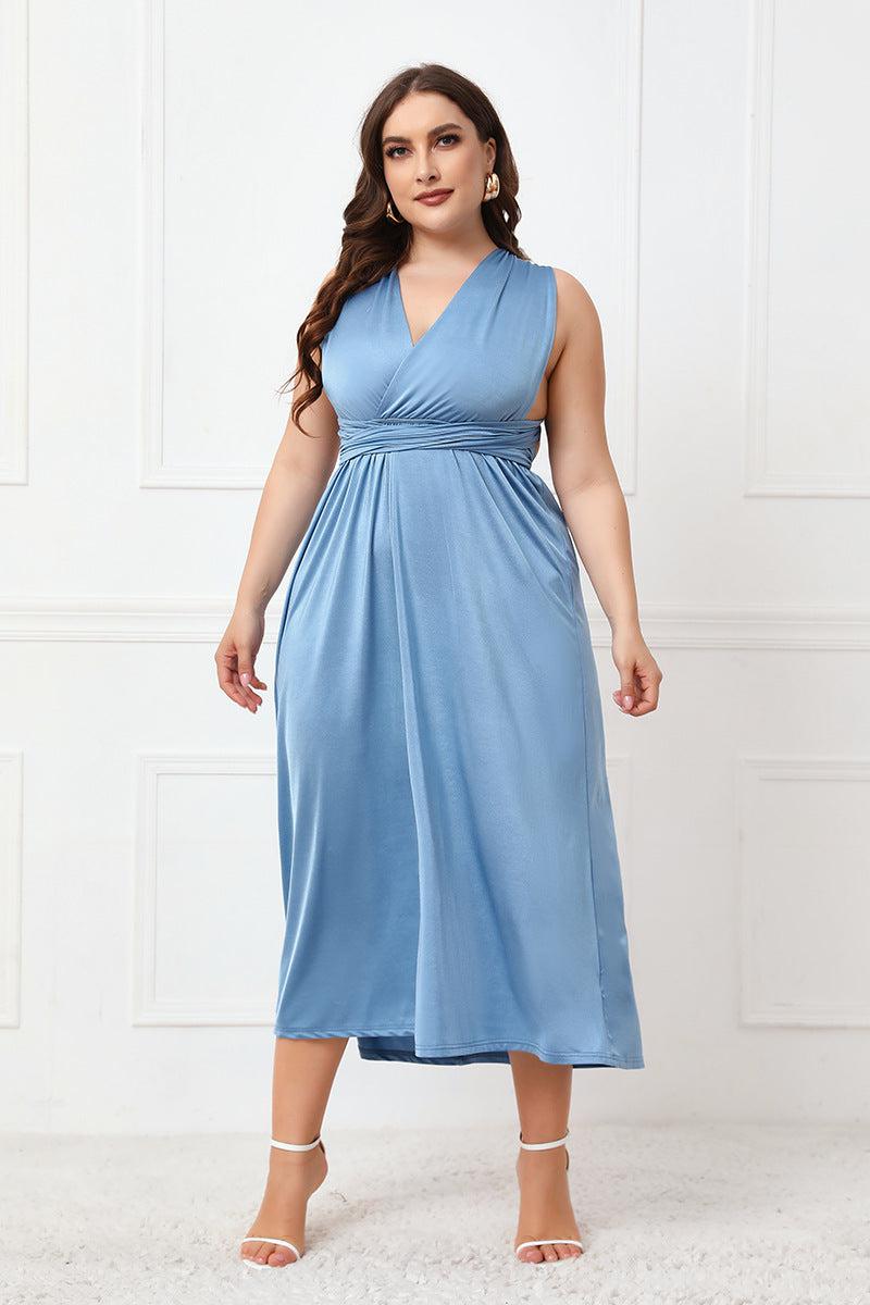 Plus Size Tied Surplice Sleeveless Midi Dress-TOPS / DRESSES-[Adult]-[Female]-2022 Online Blue Zone Planet