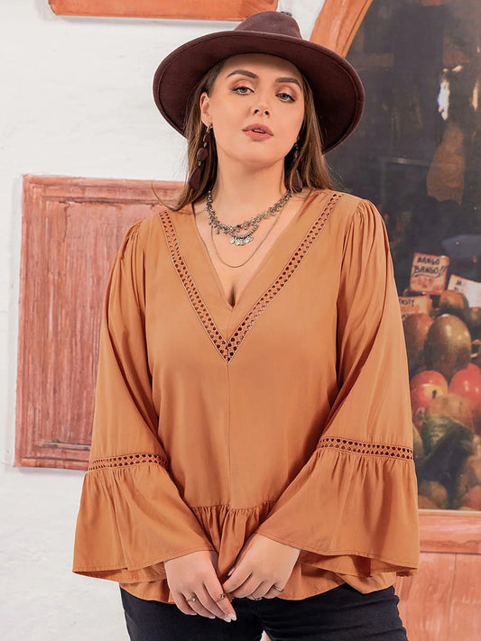 Plus Size V-Neck Peplum Blouse BLUE ZONE PLANET