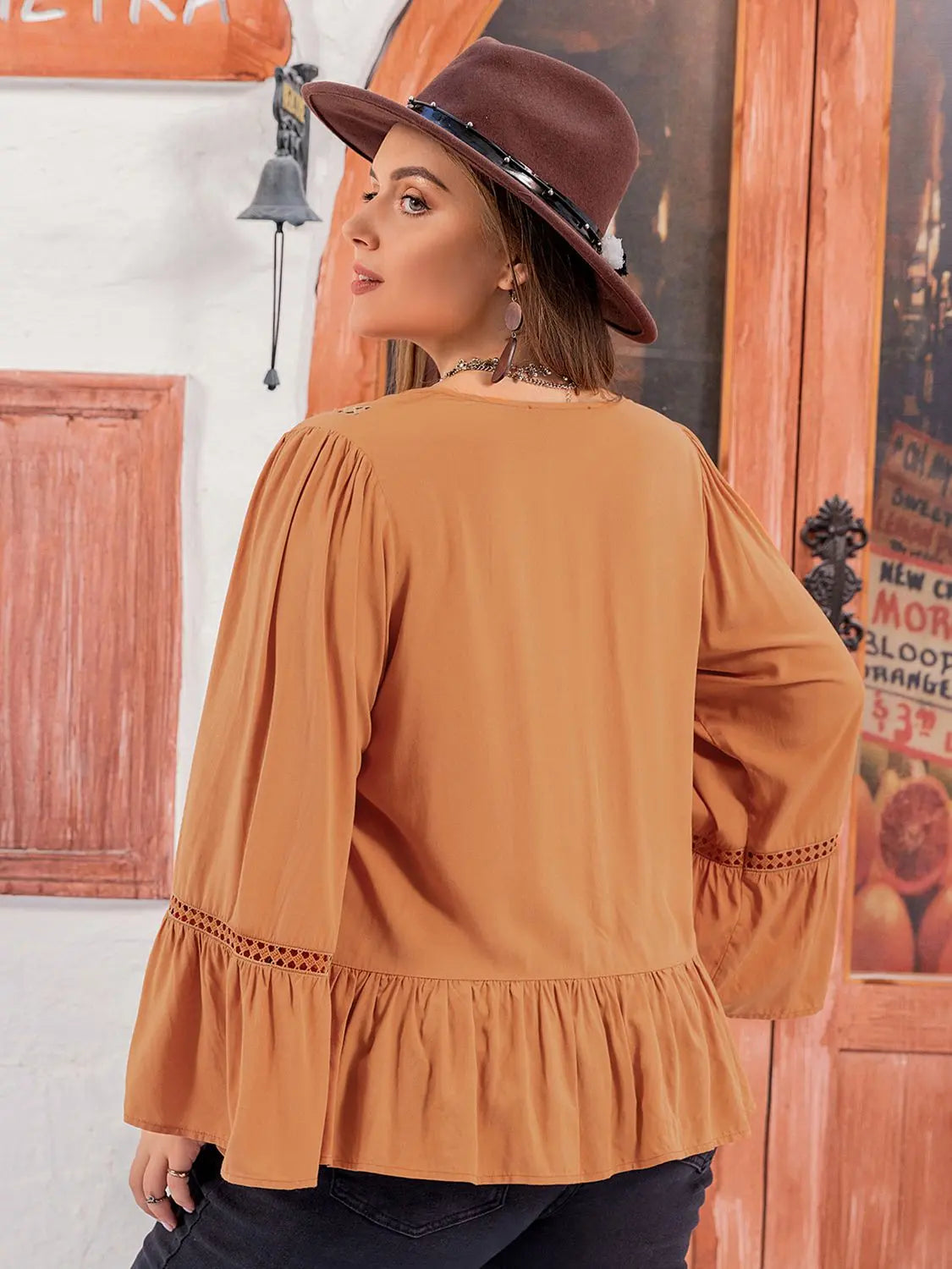 Plus Size V-Neck Peplum Blouse BLUE ZONE PLANET