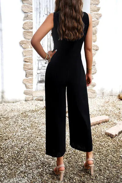 Pocketed Half Button Sleeveless Jumpsuit Trendsi