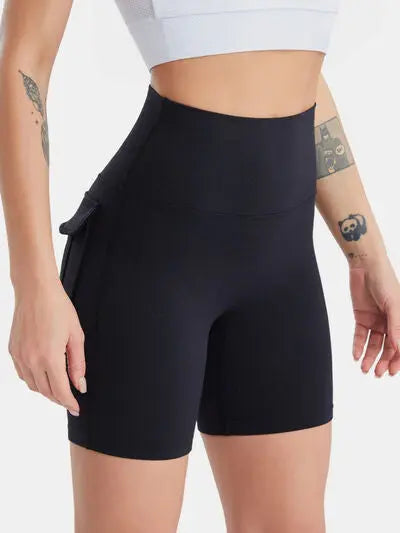 Pocketed High Waist Active Shorts BLUE ZONE PLANET