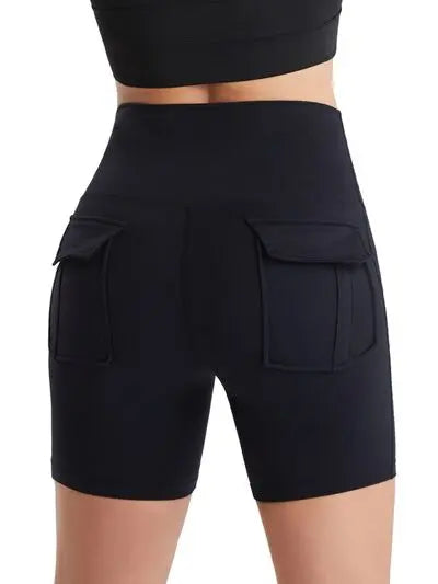 Pocketed High Waist Active Shorts BLUE ZONE PLANET