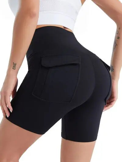 Pocketed High Waist Active Shorts BLUE ZONE PLANET