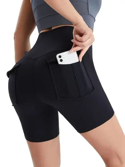 Pocketed High Waist Active Shorts BLUE ZONE PLANET