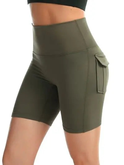 Pocketed High Waist Active Shorts BLUE ZONE PLANET