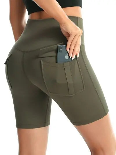 Pocketed High Waist Active Shorts BLUE ZONE PLANET