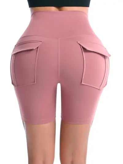 Pocketed High Waist Active Shorts BLUE ZONE PLANET