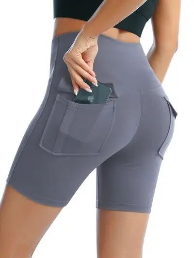 Pocketed High Waist Active Shorts BLUE ZONE PLANET