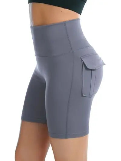 Pocketed High Waist Active Shorts BLUE ZONE PLANET