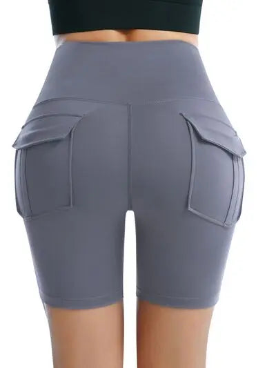 Pocketed High Waist Active Shorts BLUE ZONE PLANET