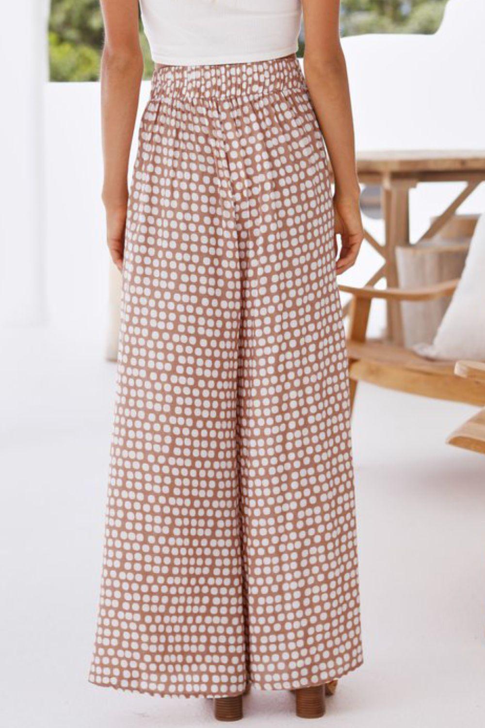 Polka Dot High Waist Wide Leg Pants with Pockets BLUE ZONE PLANET