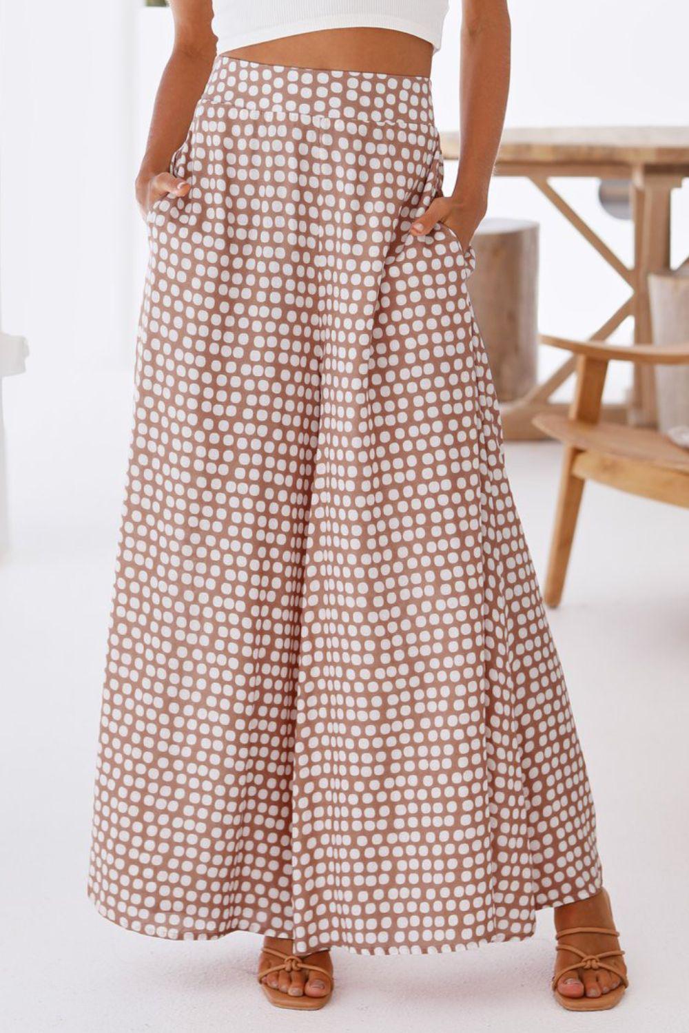 Polka Dot High Waist Wide Leg Pants with Pockets BLUE ZONE PLANET