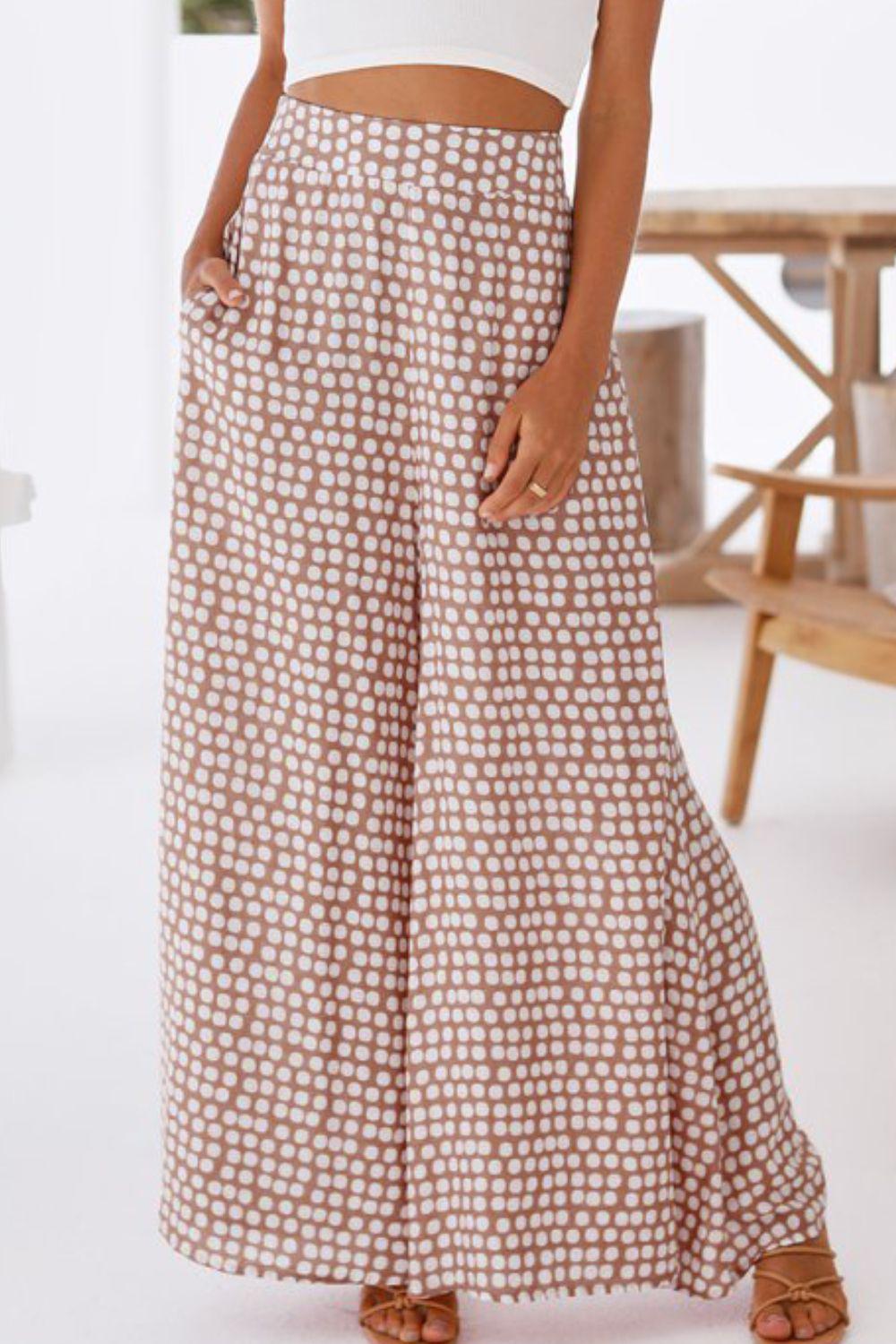 Polka Dot High Waist Wide Leg Pants with Pockets BLUE ZONE PLANET