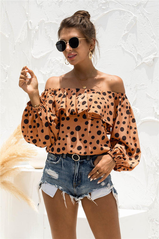 Polka Dot Off-Shoulder Layered Blouse BLUE ZONE PLANET