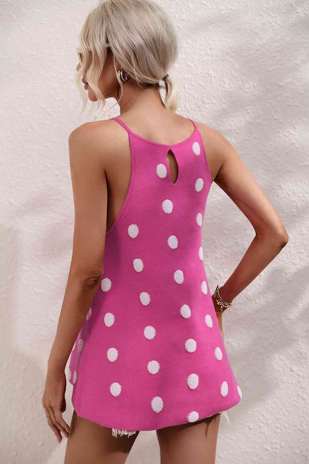 Polka Dot Round Neck Knit Tank BLUE ZONE PLANET