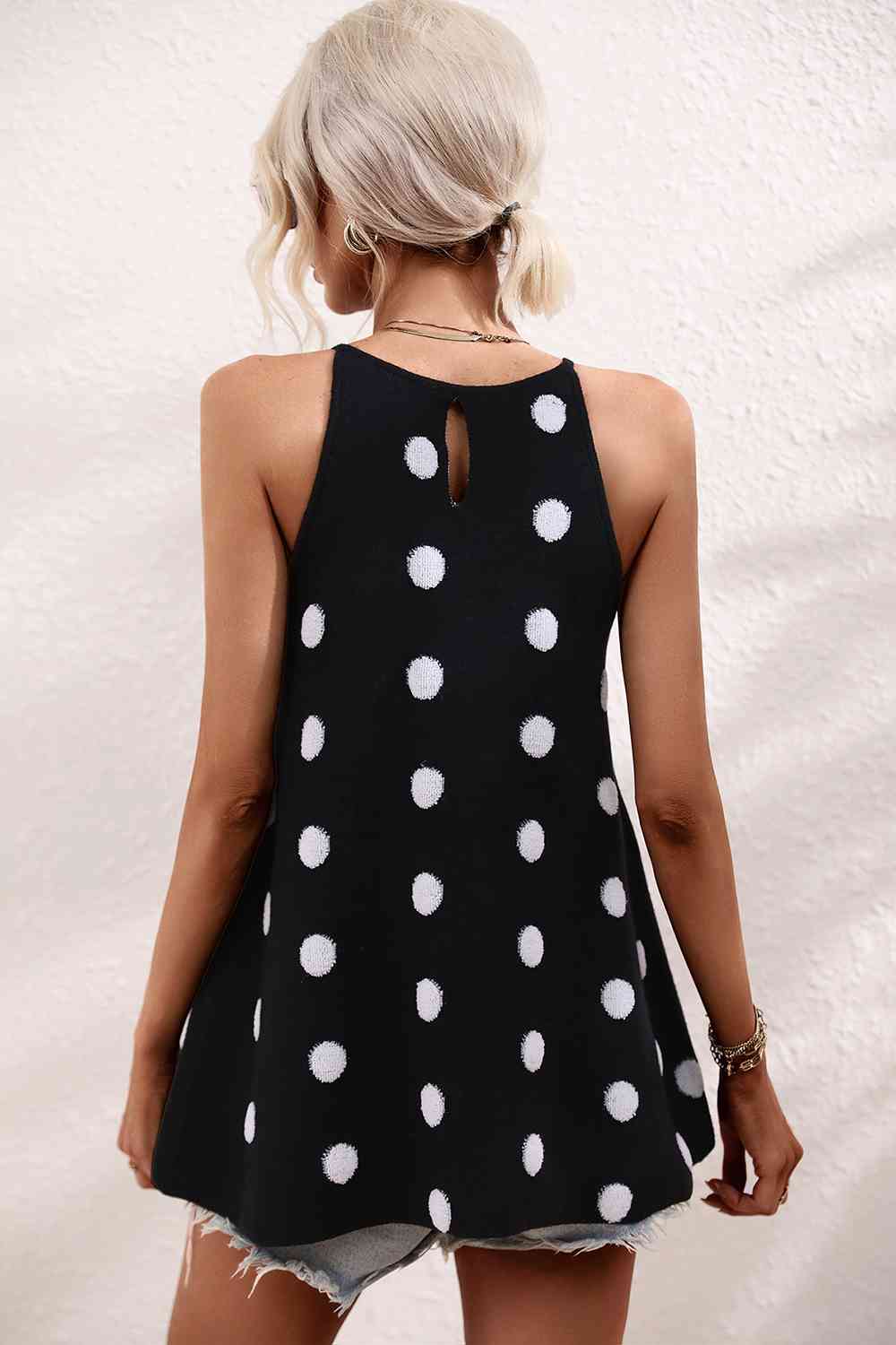 Polka Dot Round Neck Knit Tank BLUE ZONE PLANET