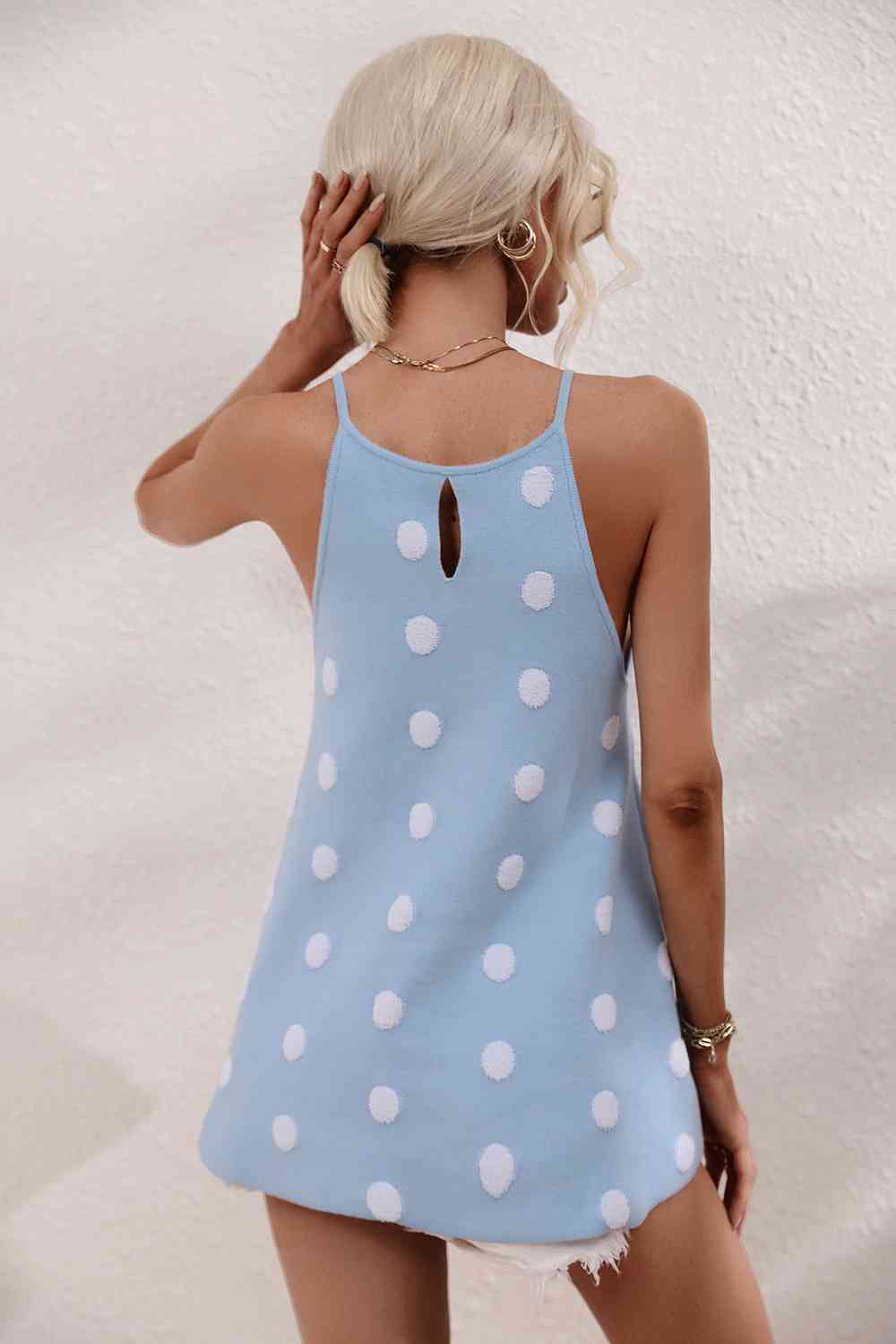 Polka Dot Round Neck Knit Tank BLUE ZONE PLANET