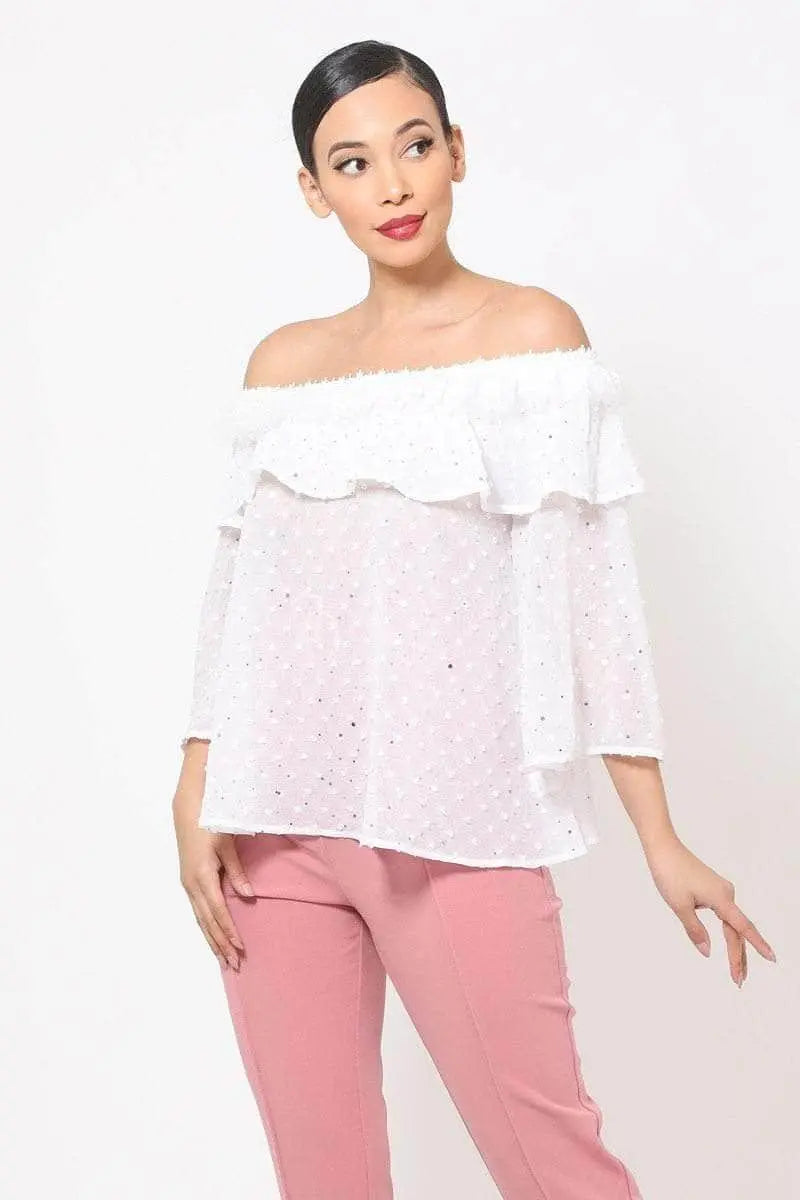 Polka Dot Sheer Off Shoulder Top Blue Zone Planet