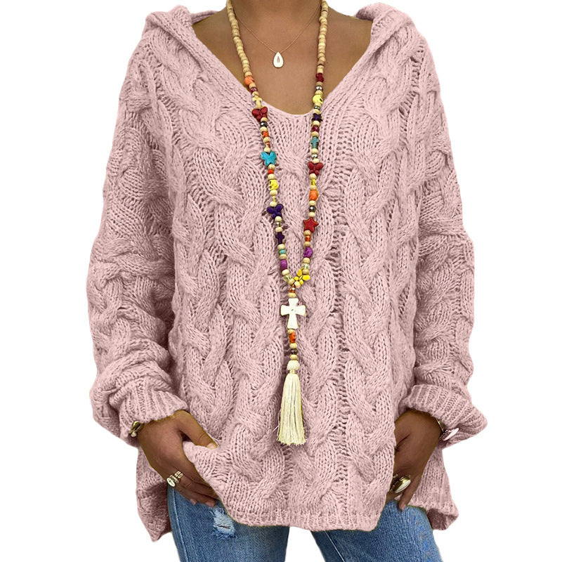 Women's loose hooded pullover long-sleeved sweater-[Adult]-[Female]-Pink-S-2022 Online Blue Zone Planet