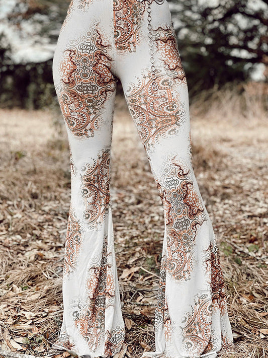Printed Bodyline Flare Pants BLUE ZONE PLANET