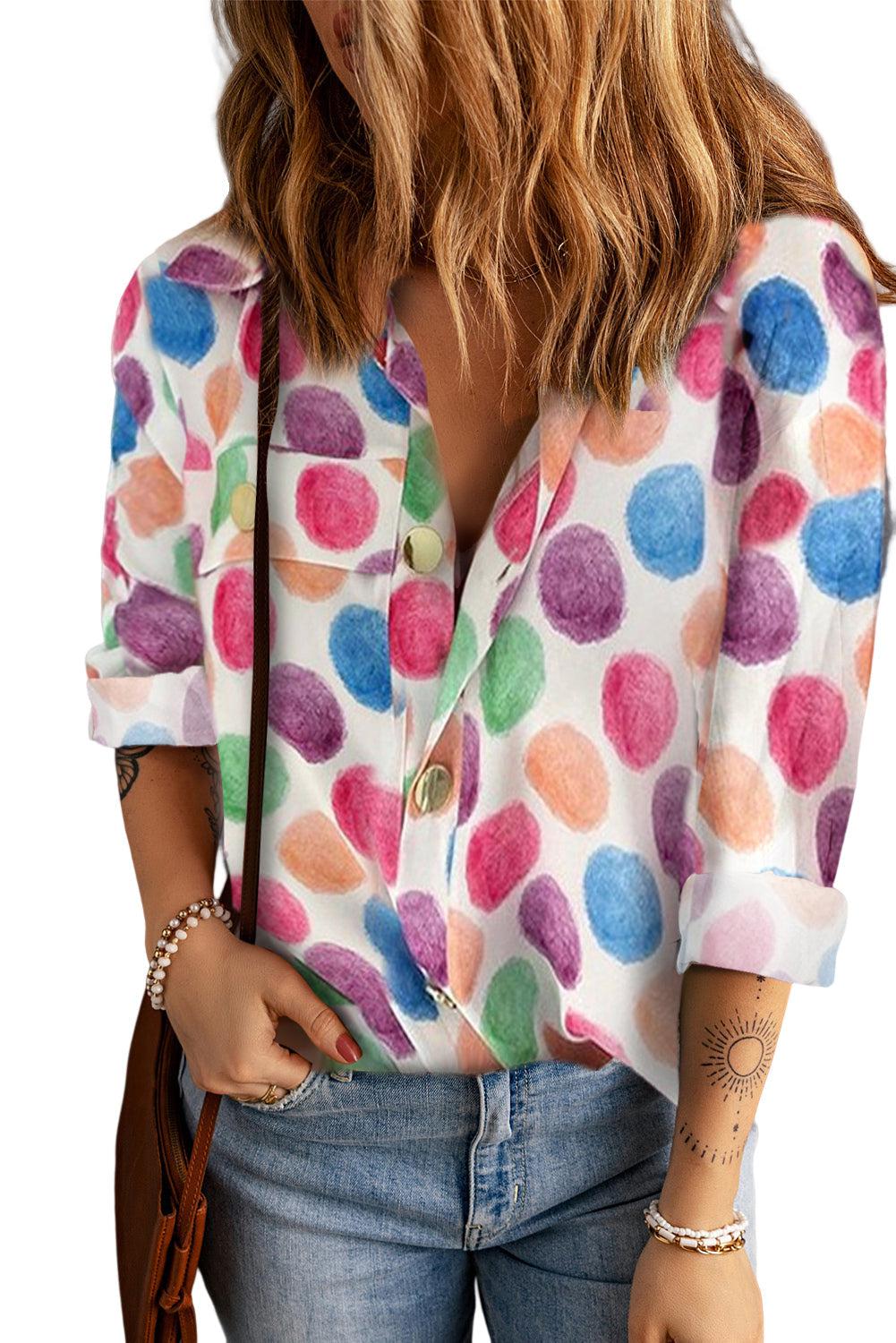 Printed Button Front Long Sleeve Shirt BLUE ZONE PLANET