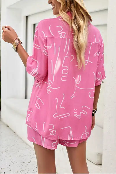 Printed Button Up Shirt and Shorts Set Trendsi