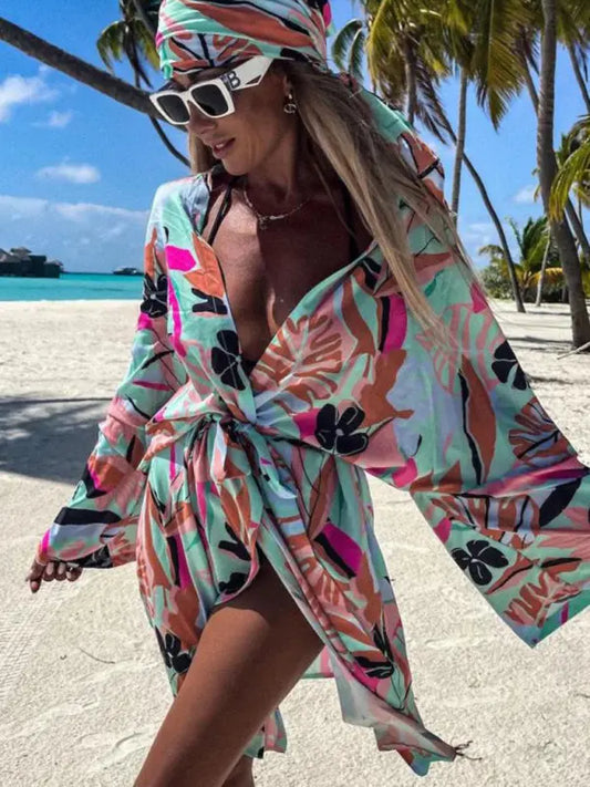 Printed Cardigan Kimono Bohemian Beach Dress Bikini Swimsuit Sunscreen Overcoat kakaclo