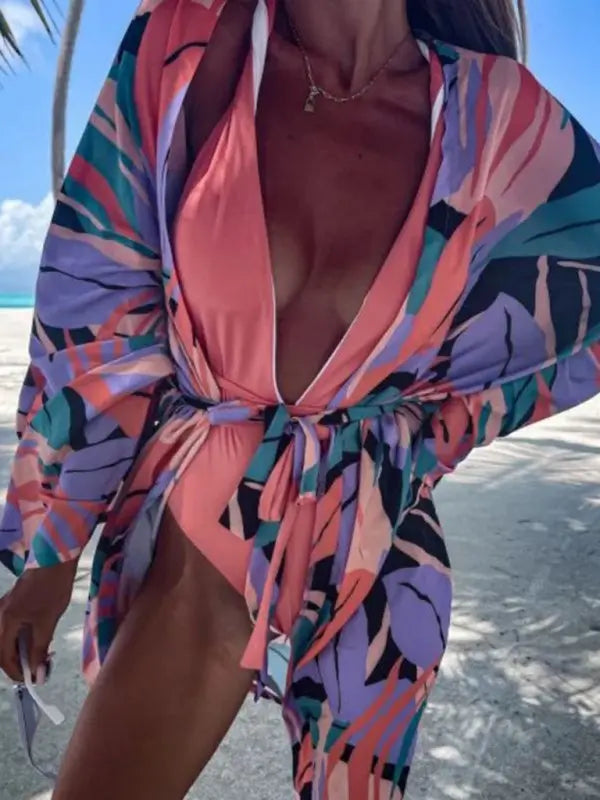 Printed Cardigan Kimono Bohemian Beach Dress Bikini Swimsuit Sunscreen Overcoat kakaclo