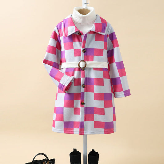 Printed Collared Neck Trench Coat-TODDLER-[Adult]-[Female]-Plaid-4T-2022 Online Blue Zone Planet