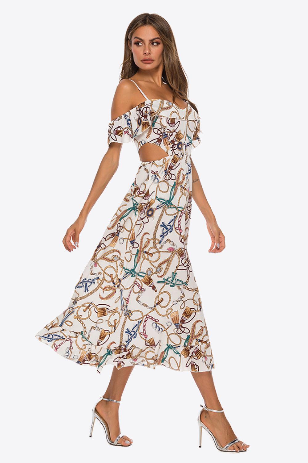 Printed Cutout Cold-Shoulder Dress BLUE ZONE PLANET