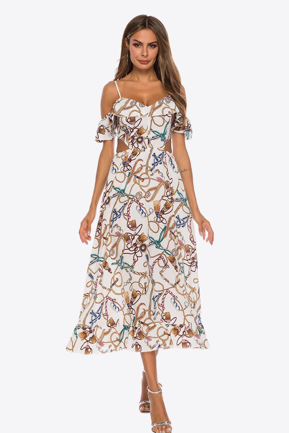 Printed Cutout Cold-Shoulder Dress BLUE ZONE PLANET