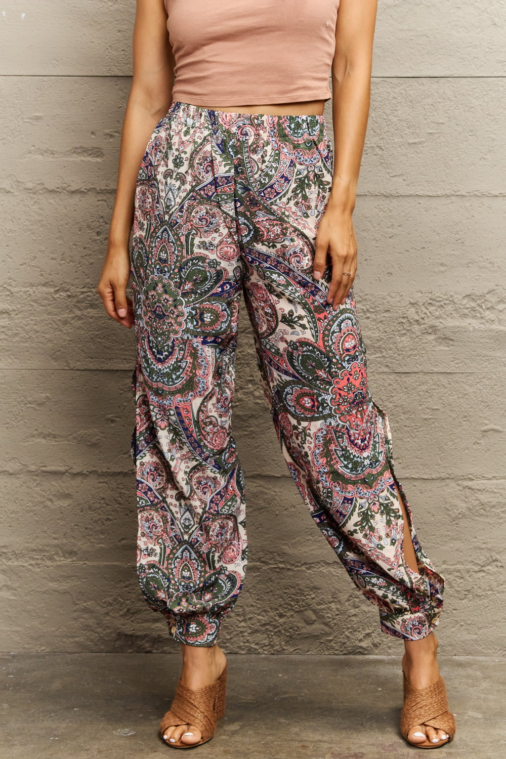 Printed Cutout Long Pants BLUE ZONE PLANET