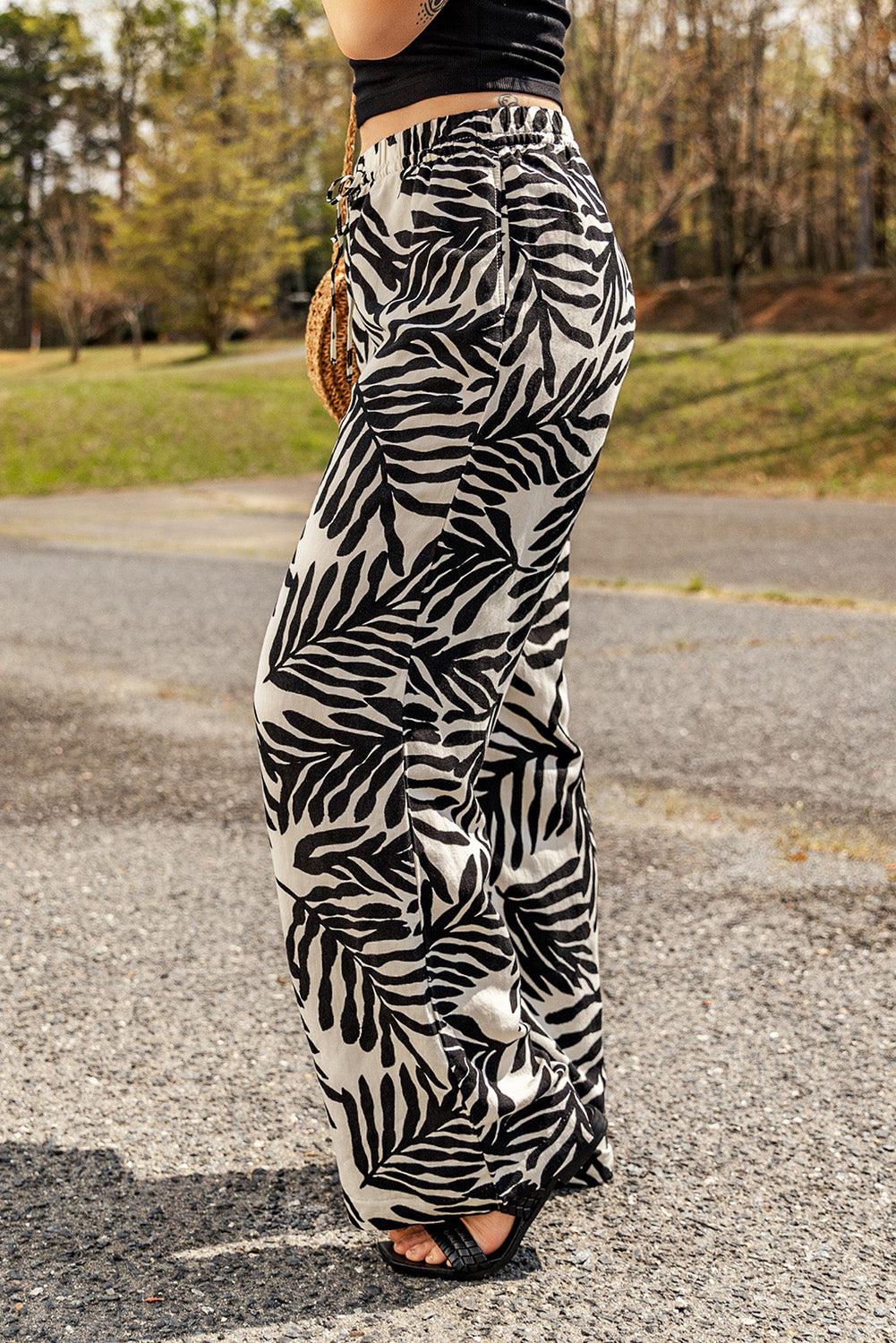 Printed Drawstring Waist Pants with Pockets BLUE ZONE PLANET