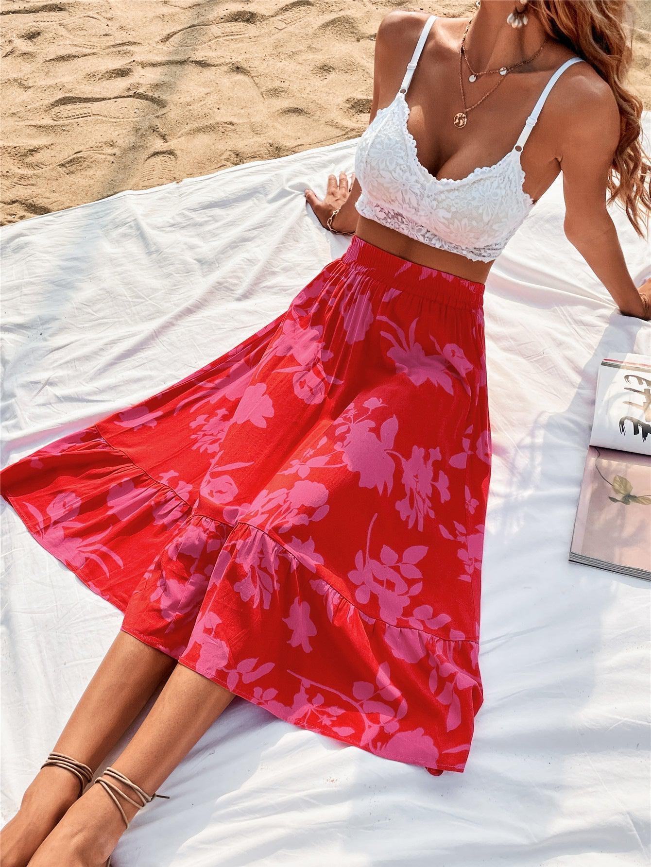 Printed Elastic Waist Skirt BLUE ZONE PLANET