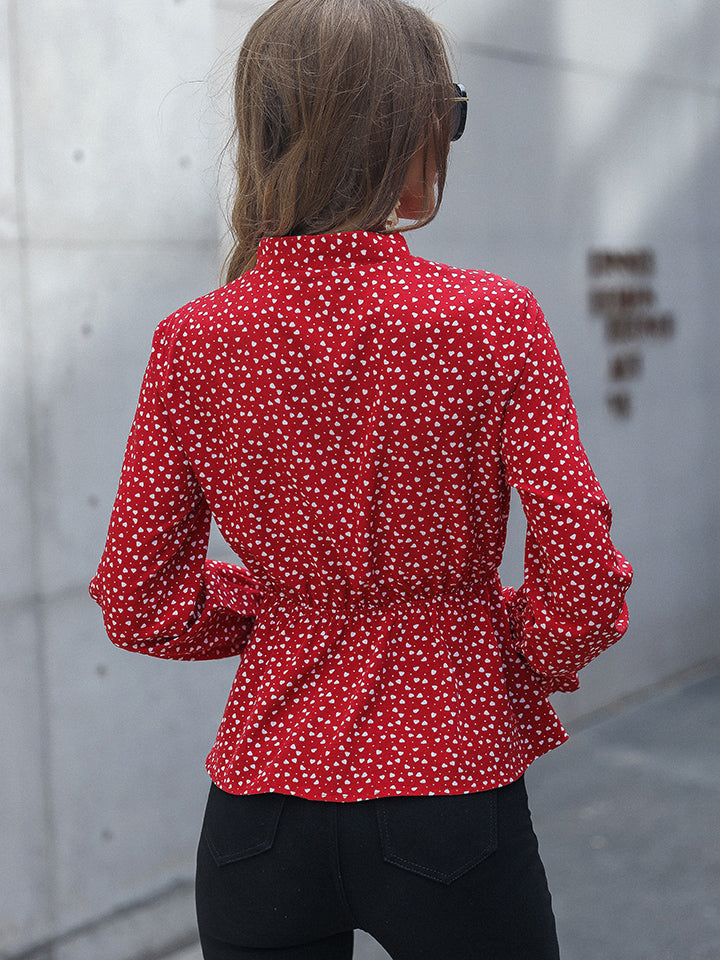 Printed Flounce Sleeve Peplum Blouse BLUE ZONE PLANET