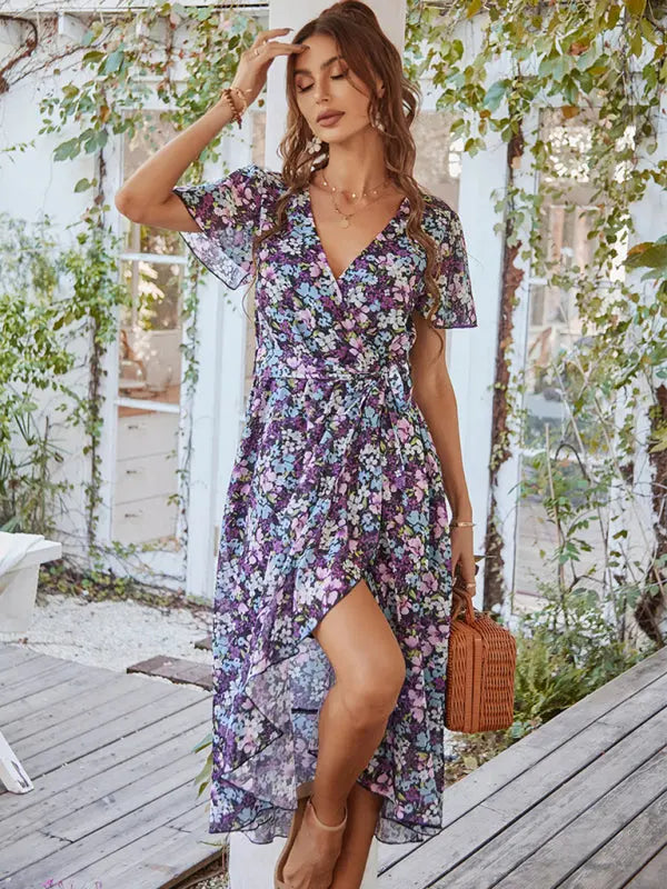 Printed Flowy Dress Holiday Swing dress BLUE ZONE PLANET