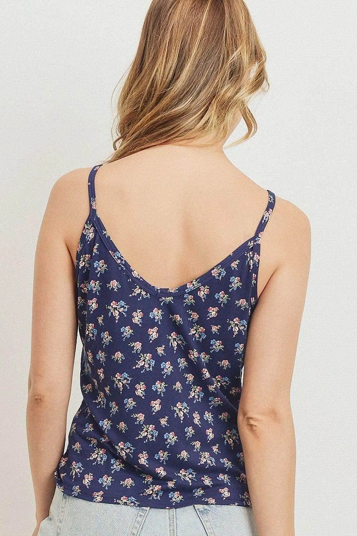 Printed Jersey Front Gathered Sleeveless Top Blue Zone Planet