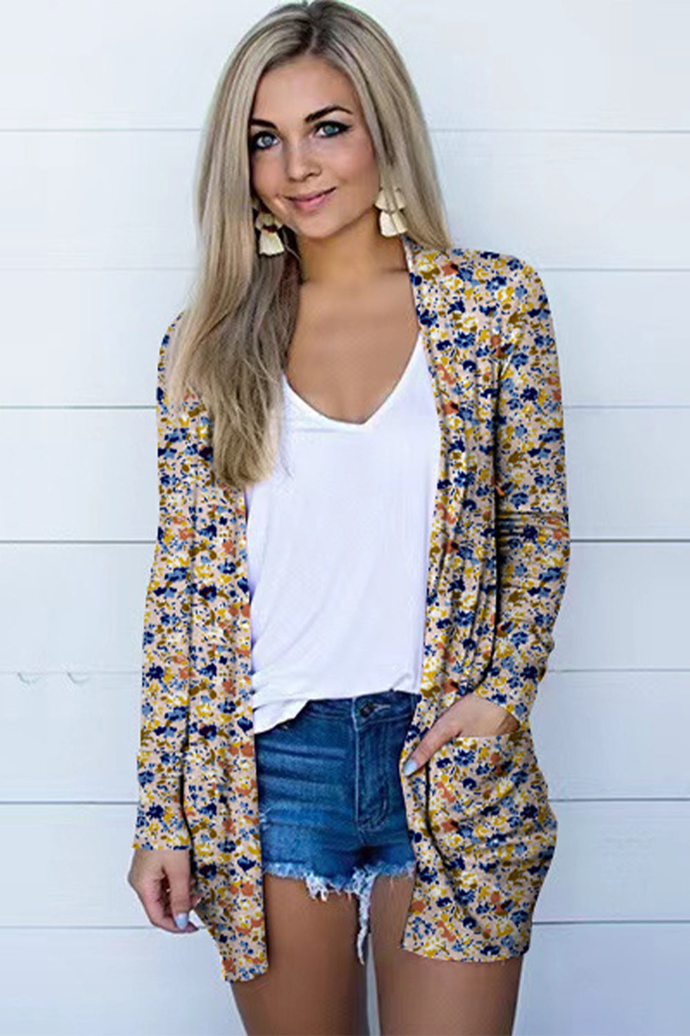 Printed Long Sleeve Cardigan BLUE ZONE PLANET