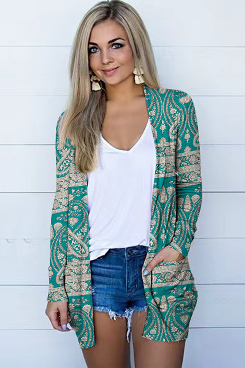 Printed Long Sleeve Cardigan BLUE ZONE PLANET