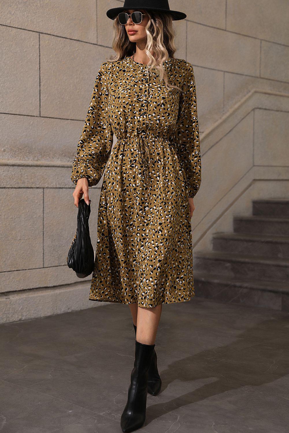 Printed Long Sleeve Midi Dress BLUE ZONE PLANET