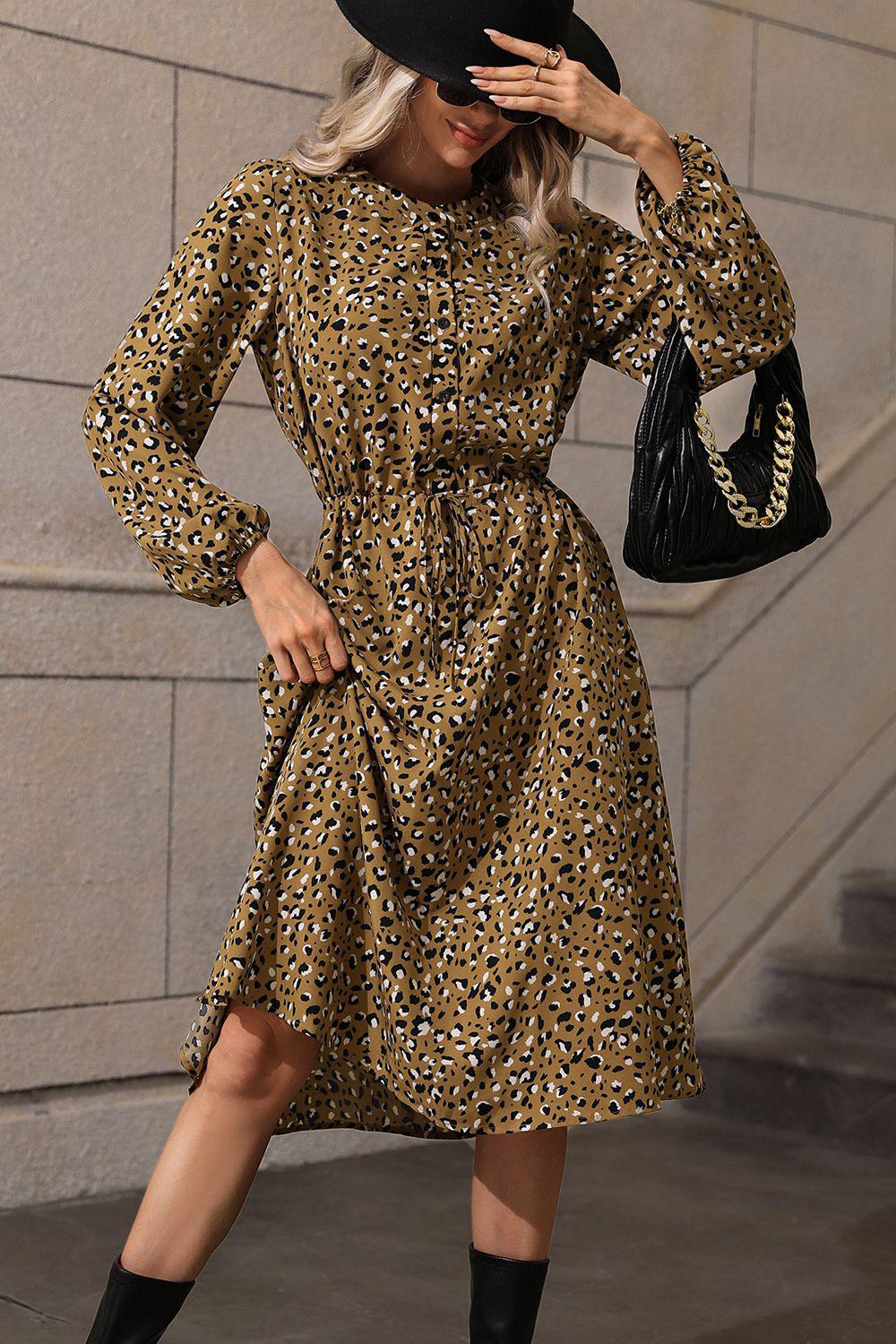 Printed Long Sleeve Midi Dress BLUE ZONE PLANET