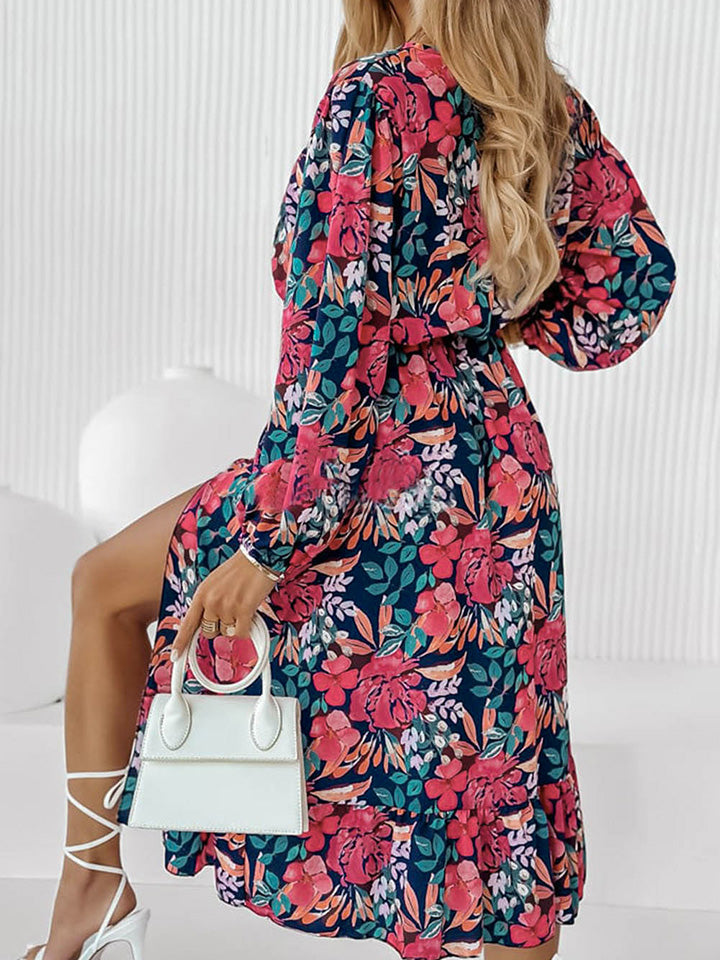 Printed Long Sleeve Slit Dress BLUE ZONE PLANET