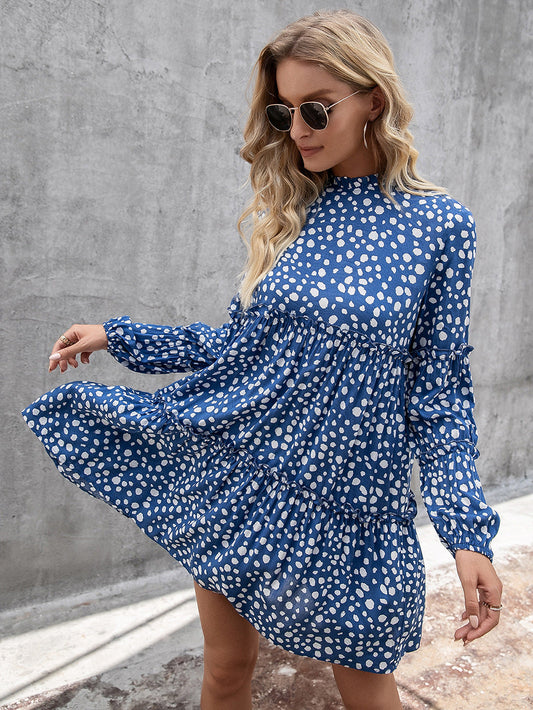 Printed Long Sleeve Tiered Dress BLUE ZONE PLANET