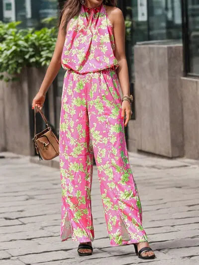 Printed Mock Neck Sleeveless Jumpsuit BLUE ZONE PLANET