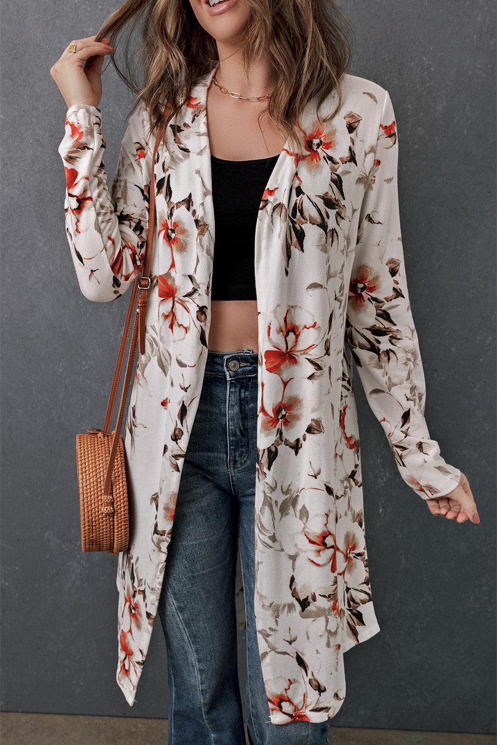Printed Open Front Longline Cardigan BLUE ZONE PLANET